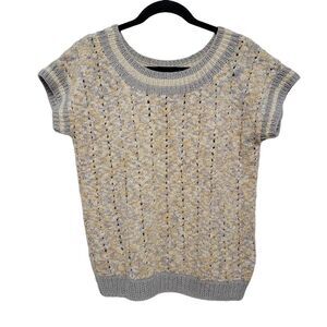 Vintage Desam Sweater Shirt Grey Cream Scoop Neck S/M